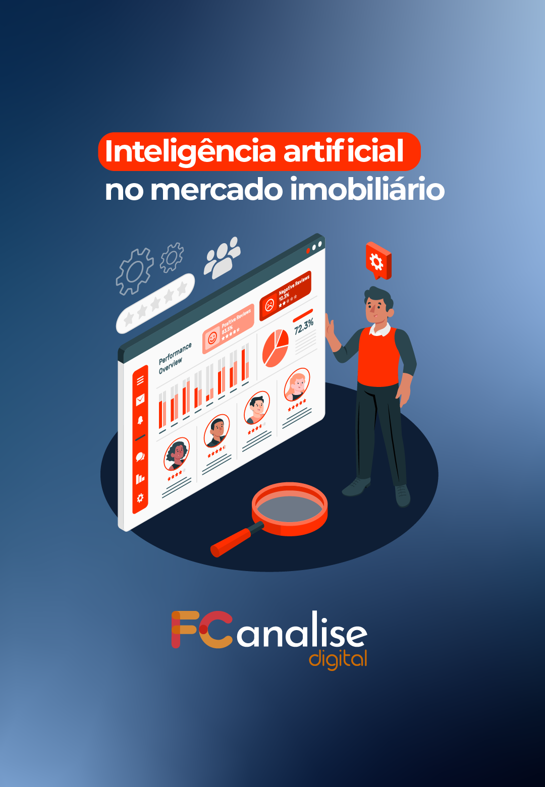 Imagem de um rapaz e um gráfico, com o texto "Inteligência artificial no mercado imobiliário"