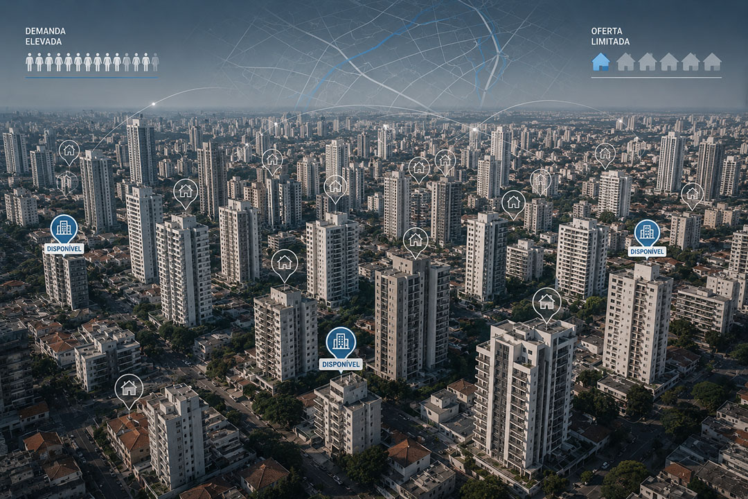 Escassez de imóveis para locação em região urbana com alta demanda imobiliária